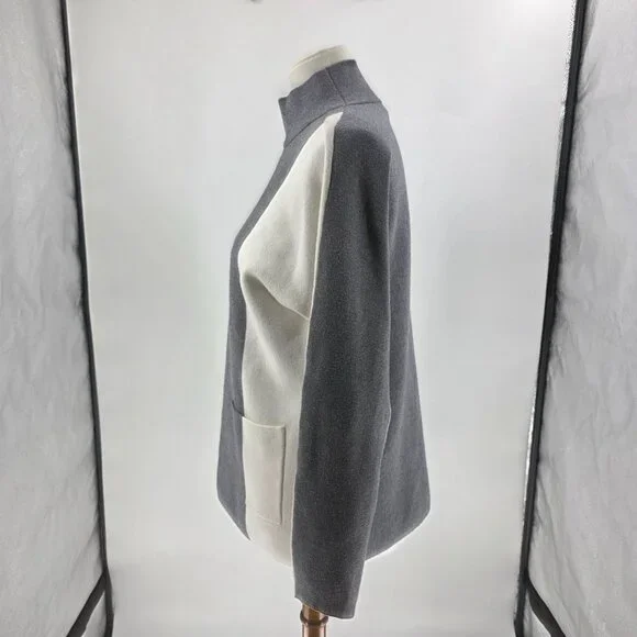 Alison Sheri Womens Colorblock Turtleneck Sweater S Gray & White Viscose Blend - Picture 9 of 15